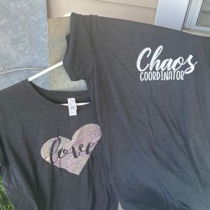 Set of 2 graphic t-shirts, love and chaos coordinator, mom tees